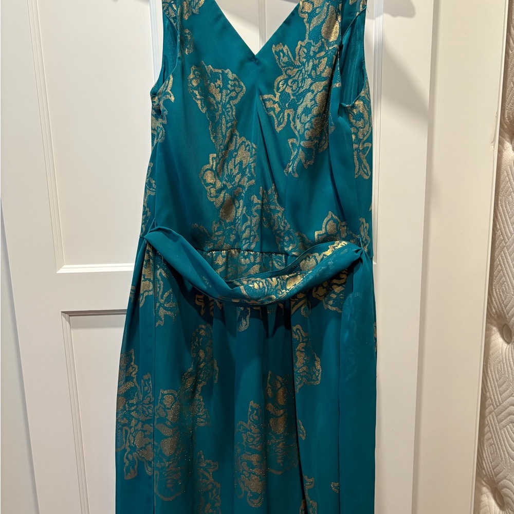 Elegant Teal and Gold Floral Dress